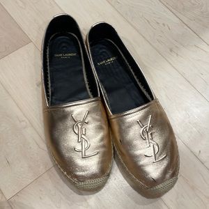 Ysl Saint Laurent rose gold espadrille flats